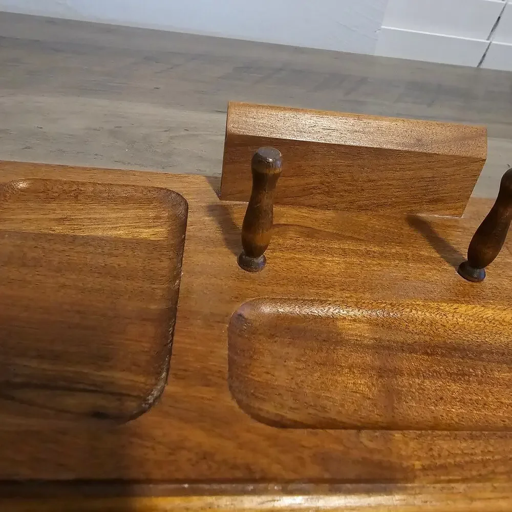 Vintage MCM Walnut Wood Mens Dresser Valet Tray Desk Catchall Organizer Caddy